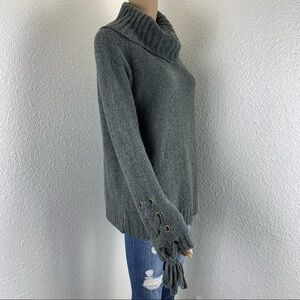 SAKS Fifth Avenue women sweater fuzzy cowl neck chunky knit gray cozy chic